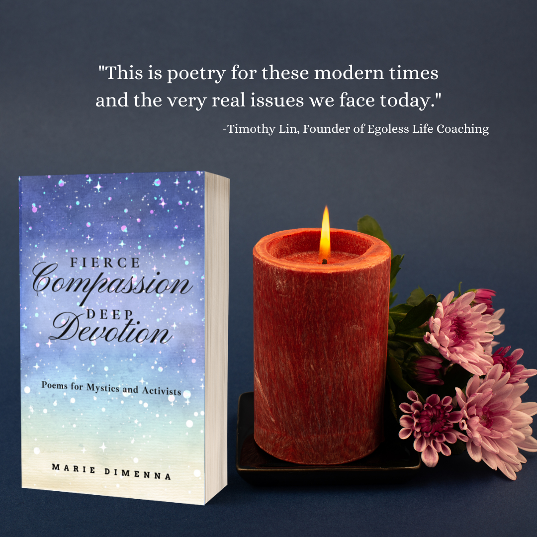 Fierce Compassion, Deep Devotion — book with candle and flowers